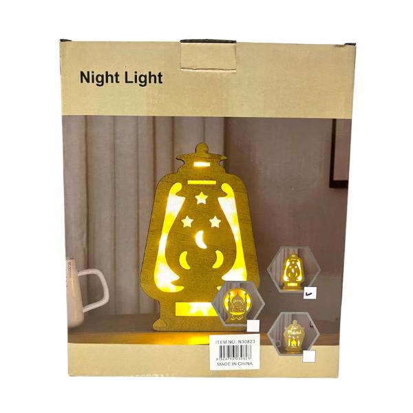 Wooden Gold Decorative Battery Operated Light Up Lamp - 25cm