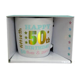 Load image into Gallery viewer, Ceramic Happy 50th White Gold Foil Mug - 350ml
