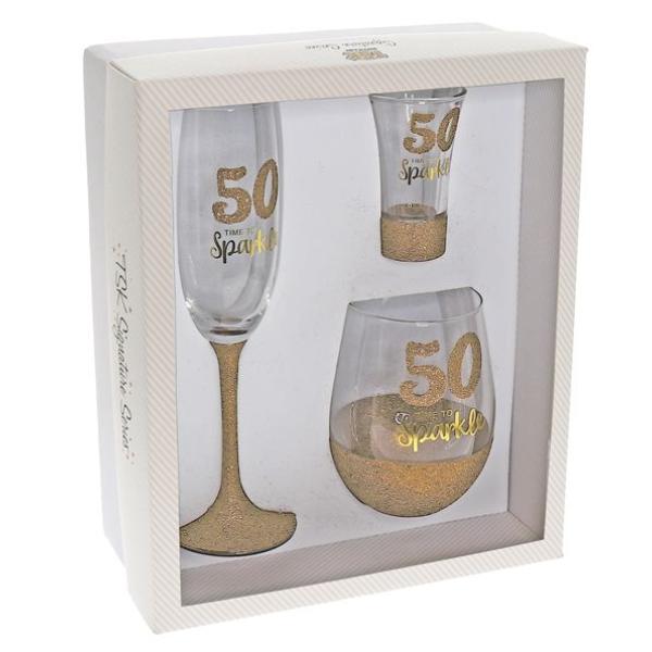 3 Pack Glass 50 Sparkle Gold Musk Gift Bag - 400ml