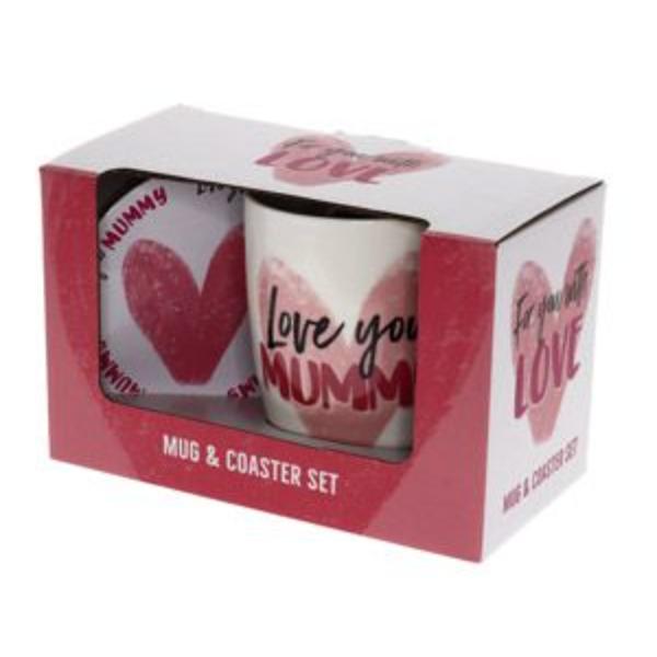 2 Pack Love You Mummy Heart Mug Coaster Set - 250ml