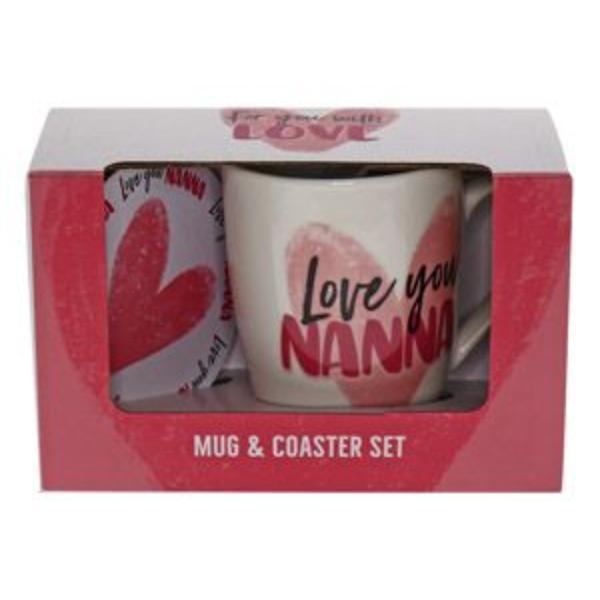 2 Pack Love You Nanna Heart Mug Coaster Set - 250ml