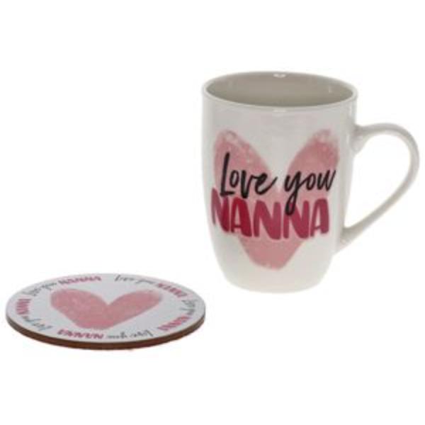 2 Pack Love You Nanna Heart Mug Coaster Set - 250ml