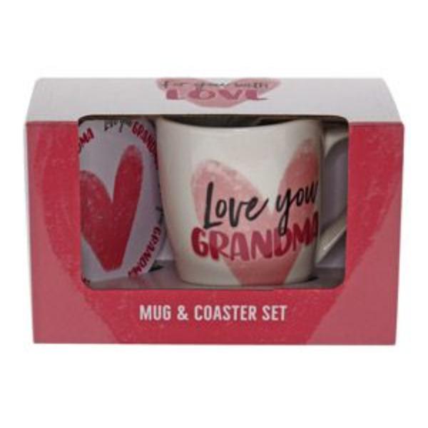 2 Pack Love You Grandma Heart Mug Coaster Set - 250ml