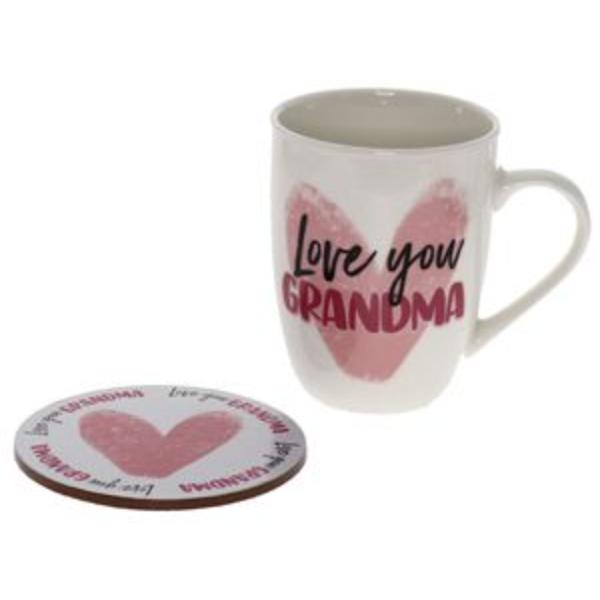 2 Pack Love You Grandma Heart Mug Coaster Set - 250ml