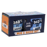 Load image into Gallery viewer, Dads My Hero Mug &amp; Socks Set Gift Box
