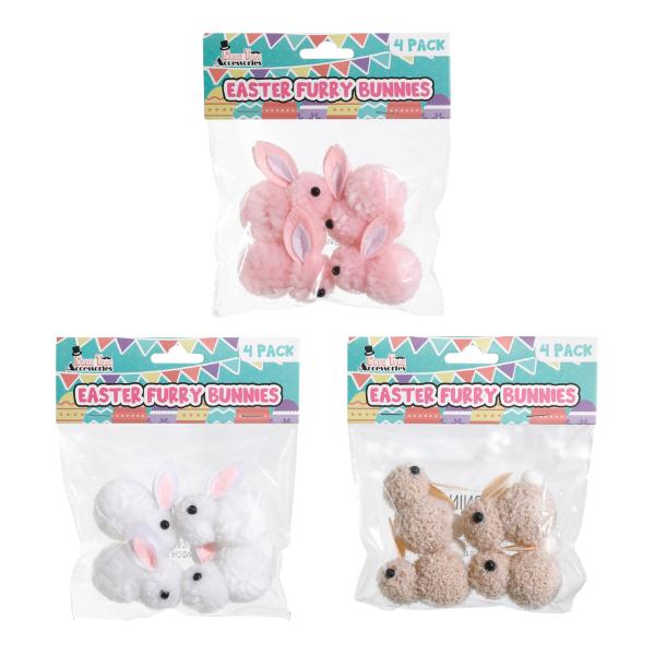 4 Pack Easter Fur Bunnies - 5cm x 5cm