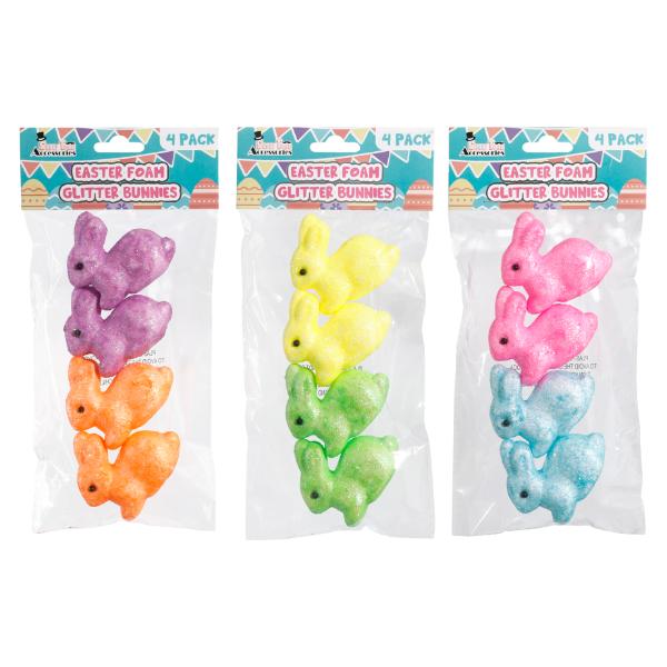 4 Pack Easter Glitter Bunny - 6cm x 6cm