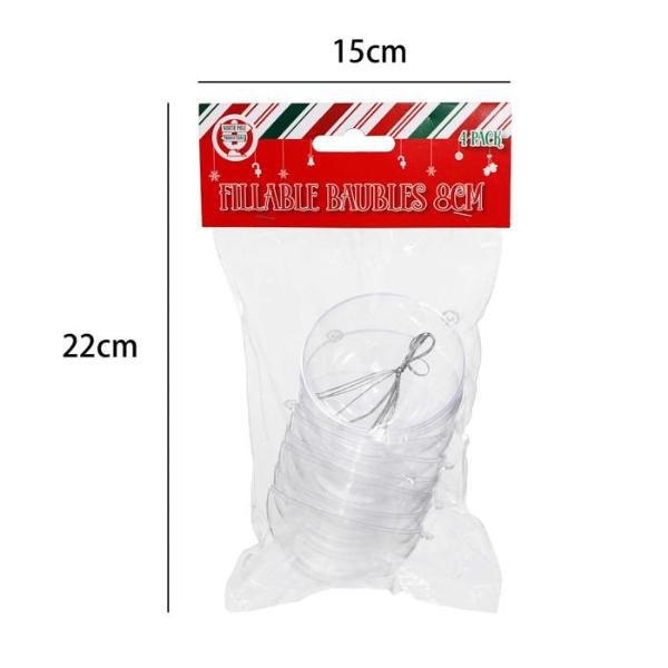 4 Pack Fillable Bauble - 8cm