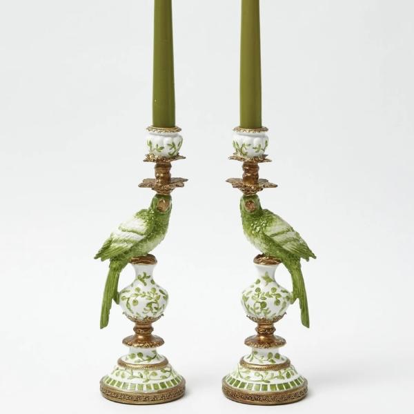 Green Polly Parrot Resin Candle Holder - 9cm x 28cm