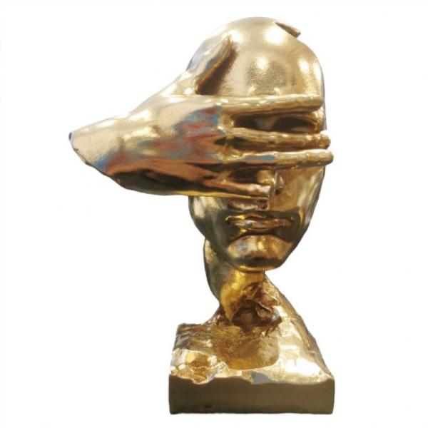 Resin Gold Human Face Statue - 9.5cm x 9cm x 20.5cm