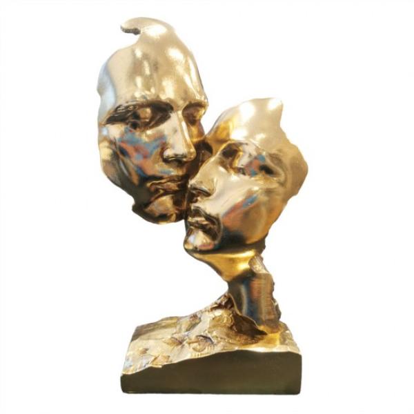 Resin Golden Human Face Statue - 11.5cm x 6cm x 20.5cm