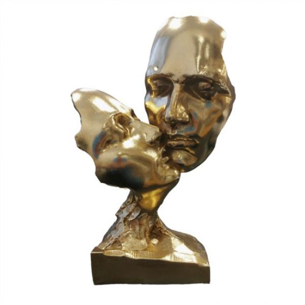 Resin Golden Human Face Statue - 11.5cm x 6cm x 20.5cm