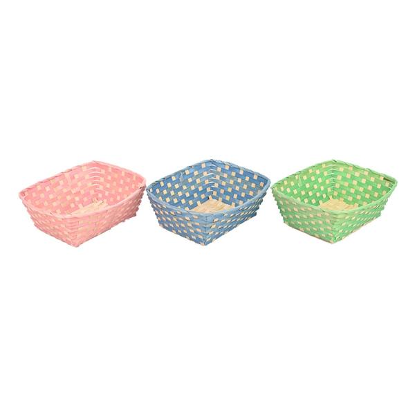 Assorted Pastel Bamboo Basket - 24cm x 19cm x 9cm