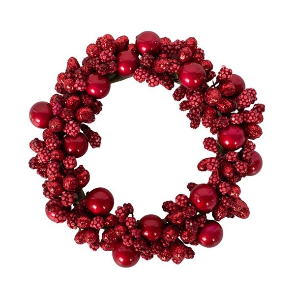 Mini Red Berry Candle Wreath - 10cm x 7.5cm