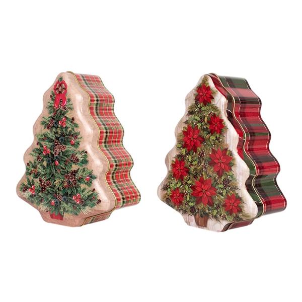 Assorted Metal Christmas Tree Tins - 18cm x 15cm x 6.5cm