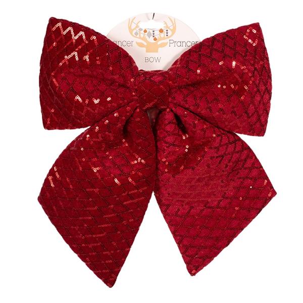Red Velour Bow With Sequin Details - 30cm x 35cm