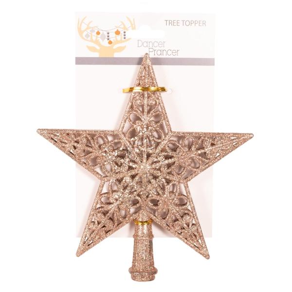 Pale Pink Or Champagne Glitter Star Tree Topper - 20cm