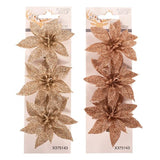 Load image into Gallery viewer, 3 Pack Rose Gold &amp; Champagne Poinsettia Flower With Clip - 8cm
