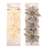 Load image into Gallery viewer, 3 Pack White Glitter &amp; Silver Glitter Poinsettia Flower With Clip - 8cm
