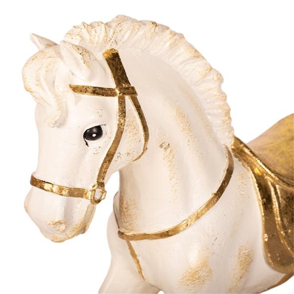 Deluxe Gold & Polyresin Christmas Rocking Horse With White Gift - 74.5cm x 20cm x 61cm