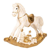 Load image into Gallery viewer, Deluxe Gold &amp; Polyresin Christmas Rocking Horse With White Gift - 74.5cm x 20cm x 61cm
