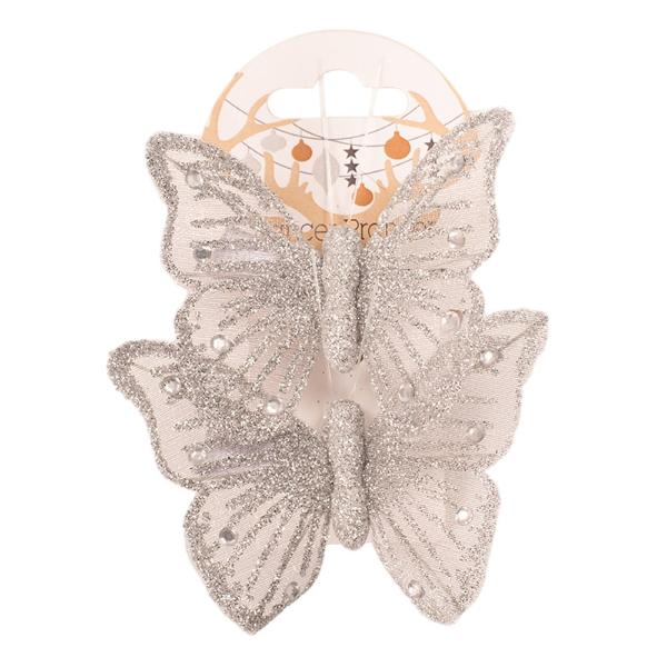 2 Pack Silver Butterfly With Clip - 9cm x 6cm