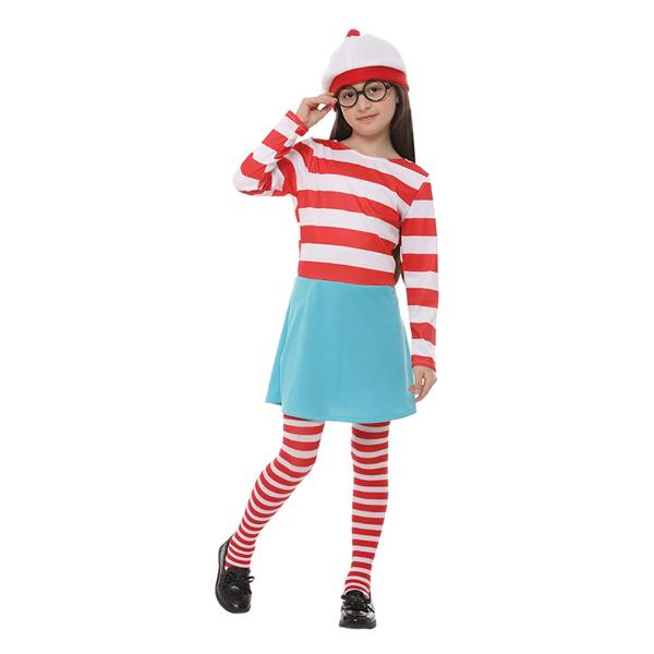 Red & White Striped Wally Girls Costume - 11 - 12 Years