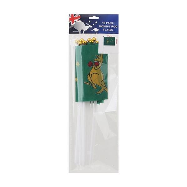 10 Pack Boxing Kangaroo Polyester Flag With Plastic Handle - 10cm x 15cm