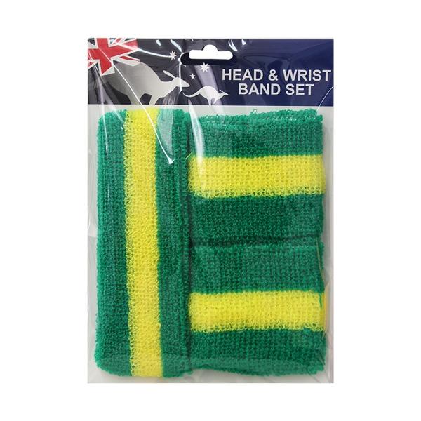 3 Pack Green & Gold Wrist & Head Sweatband