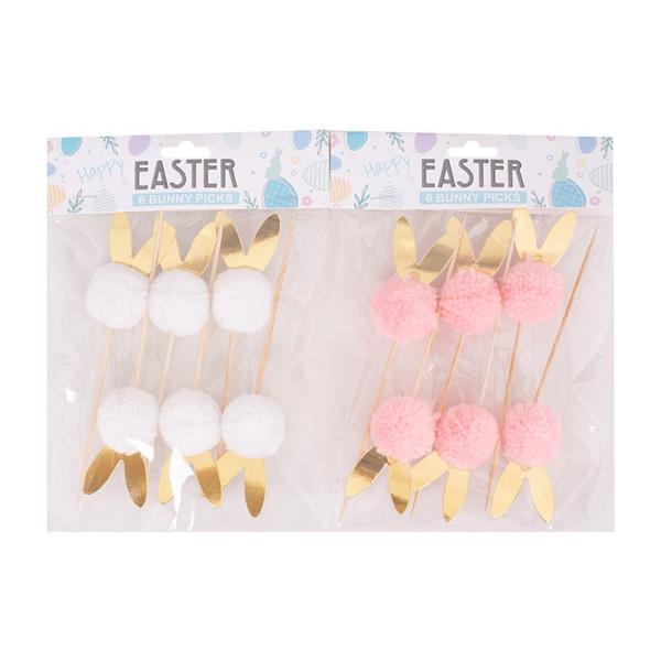 6 Pack Pompom Bunny Pick - 14cm x 3cm