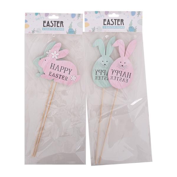 2 Pack Assorted Egg & Bunny Mdf Pick - 5cm x 1cm x 25cm