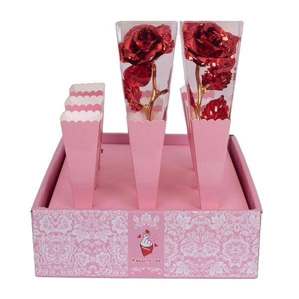 Red Foil Rose In Pic Packaging - 30cm