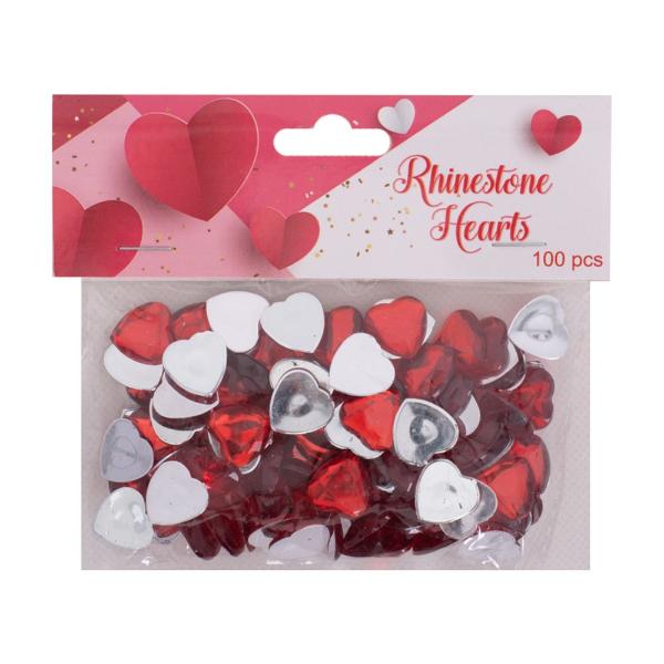 100 Pack Rhinestone Hearts