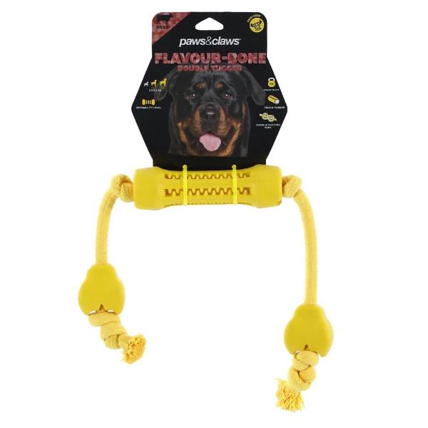 Paws & Claws Yellow Beef Flavour Double Rubber Tugger Dog Toy - 65cm