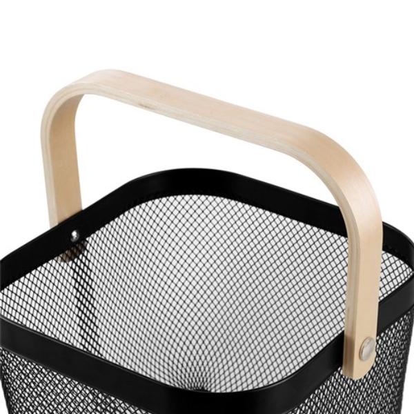 Birch Wood Handle Mesh Storage Basket - 25cm x 25cm x 17cm