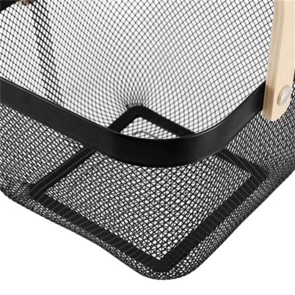 Birch Wood Handle Mesh Storage Basket - 25cm x 25cm x 17cm