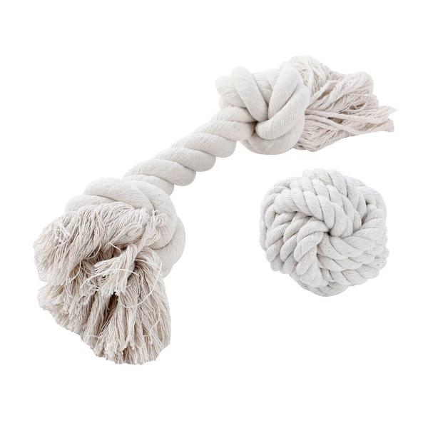 Paws & Claws Eco White Rope Knotted Ball Dog Chew Toy - 7.5cm
