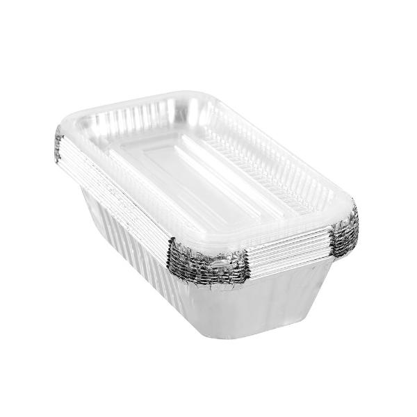 10 Pack Lemon & Lime Rectangle Baking Foil Tray With Clear Lid - 20cm x 5cm