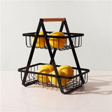 Load image into Gallery viewer, 2 Tier Black Wire Wood Handle Bench Top Stand - 27cm x 18cm x 29cm
