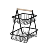 Load image into Gallery viewer, 2 Tier Black Wire Wood Handle Bench Top Stand - 27cm x 18cm x 29cm
