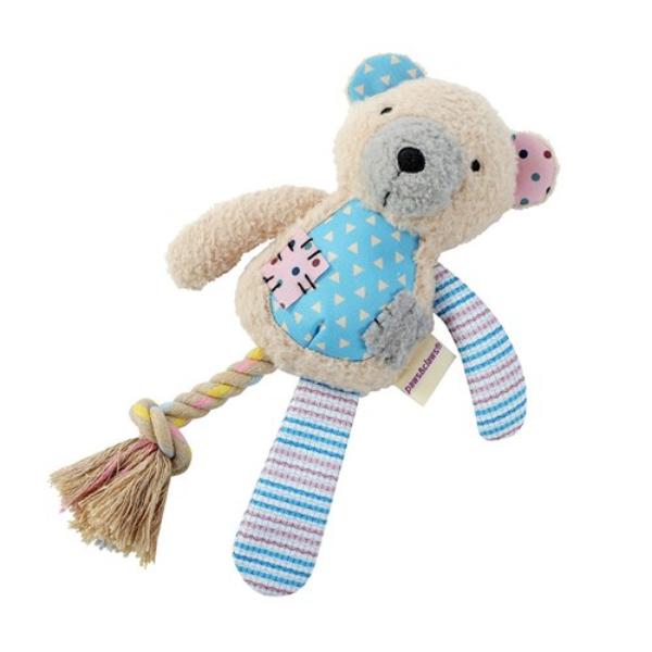 Patchy Pals Plush Bear Pet Toy With Rope - 36cm x 15cm x 7cm
