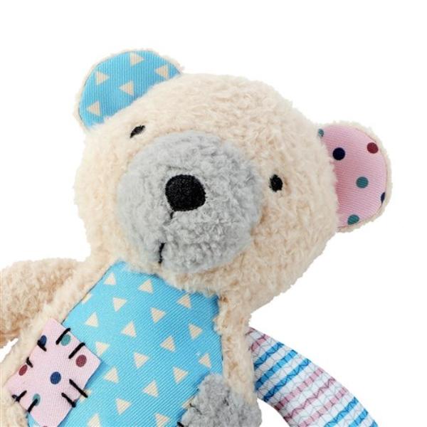 Patchy Pals Plush Bear Pet Toy With Rope - 36cm x 15cm x 7cm
