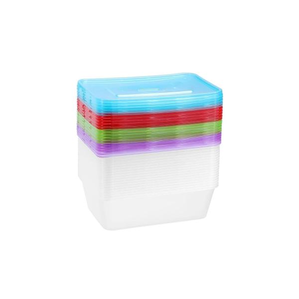 20 Pack Lemon & Lime Reusable Rectangular Food Container With Coloured Lids - 750ml