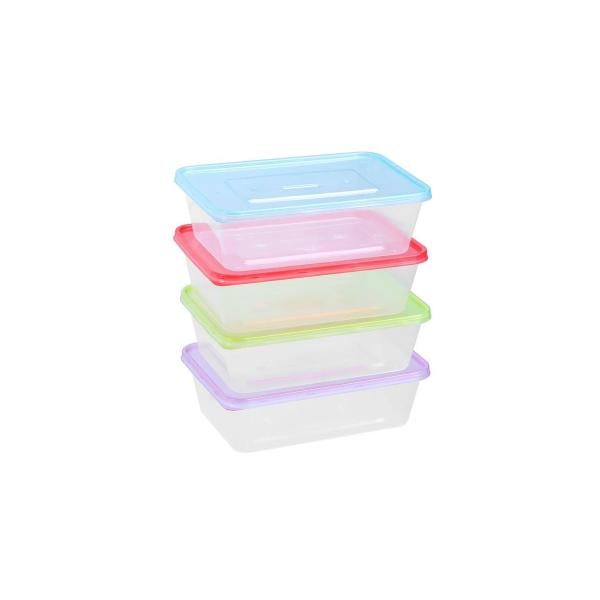 20 Pack Lemon & Lime Reusable Rectangular Food Container With Coloured Lids - 750ml