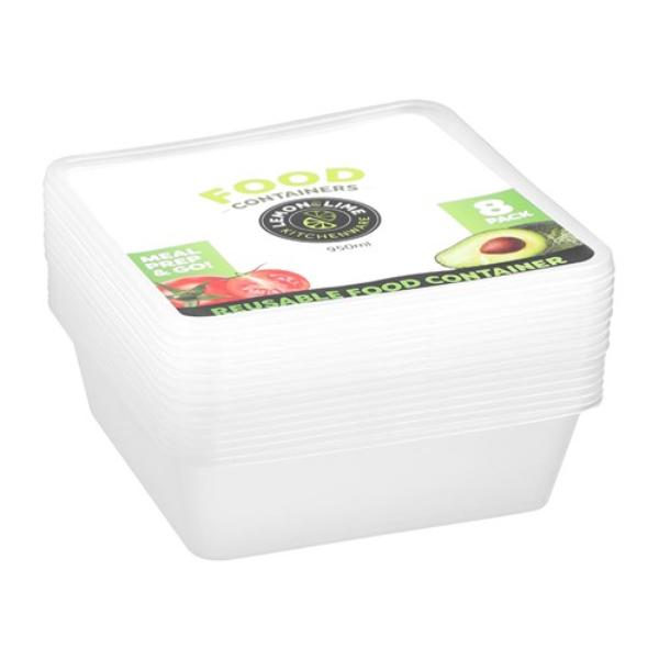 8 Pack Square Reusable Food Container - 950ml