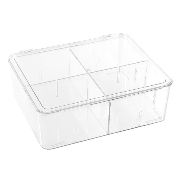 Boxsweden Crystal Hinged 4 Compartment Container - 30.5cm x 25.5cm x 10cm