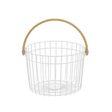 Load image into Gallery viewer, Round White Wire Bamboo Handle Basket - 27cm x 25cm x 18cm
