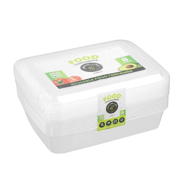 8 Pack Lemon & Lime Reusable Meal Prep Food Container - 1500ml