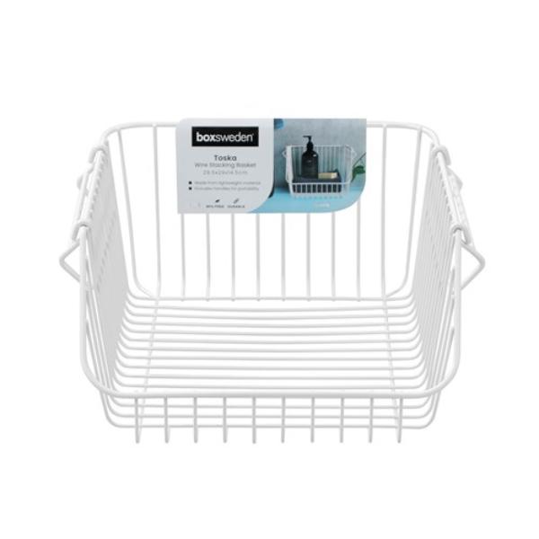 White Toska Wire Stacking Basket - 29.5cm x 29cm x 14.5cm