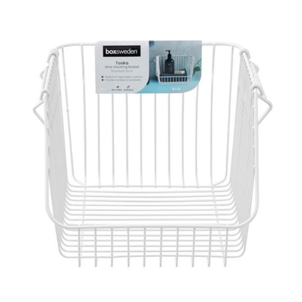 White Toska Wire Stacking Basket - 30cm x 29cm x 21.5cm